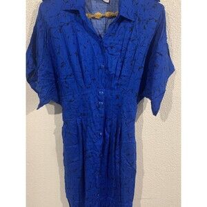 Vintage 80s 90s JB Too Blue Black Shirt Dress Size 12